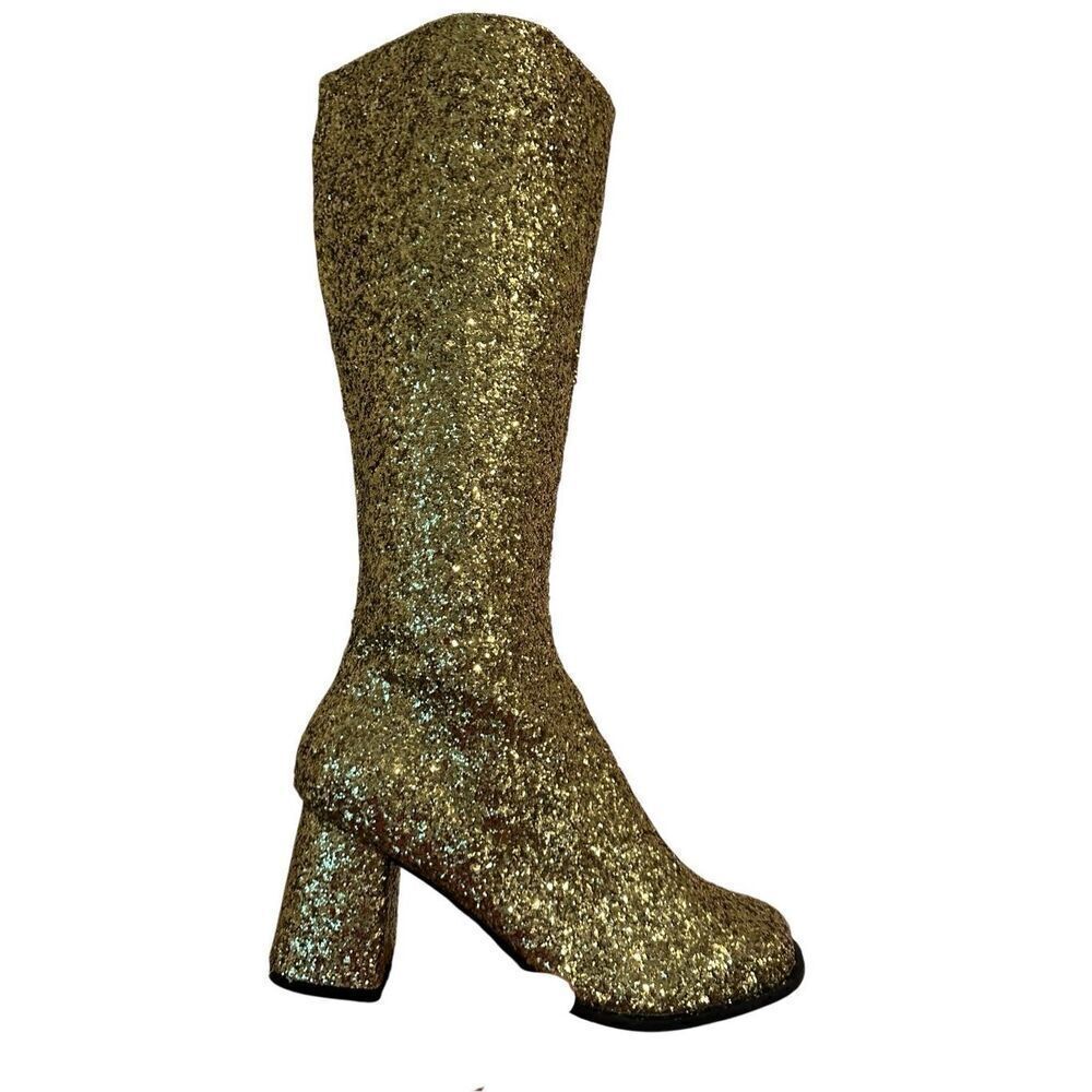 Ellie Women's Gold Glitter Go-Go Chelsea Boots Size 10